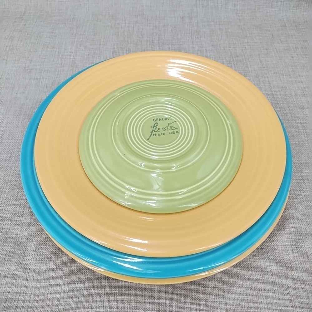 Vtg Pre 1972 Fiesta Turquoise Yellow Chartreuse Dinner Dessert Luncheon Plates